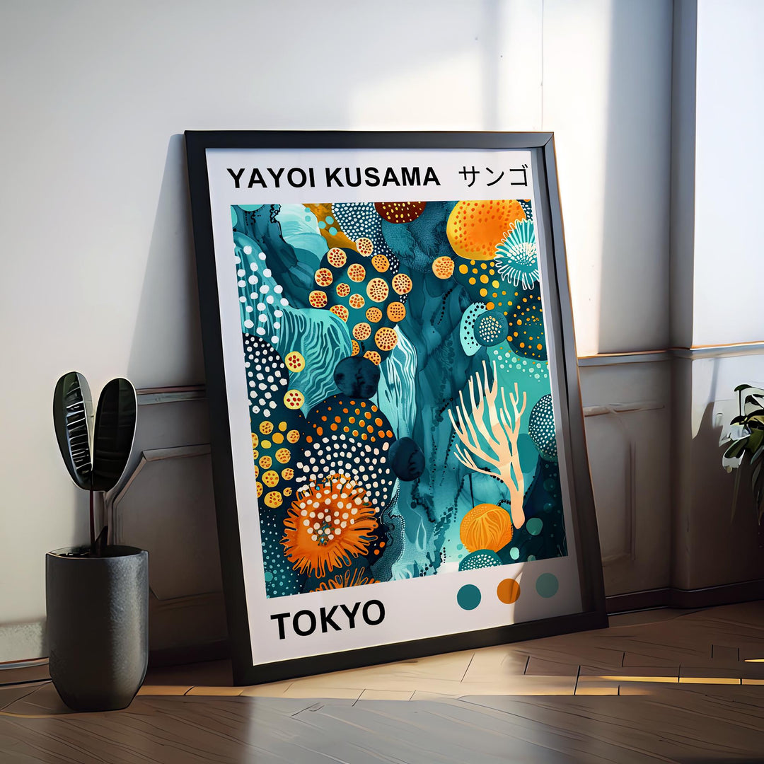 Yayoi Kusama Coral Poster Modern Pop Art Print Japanese Abstract Ocean Design Polka Dot Marine Artwork for Contemporary Coastal Decor