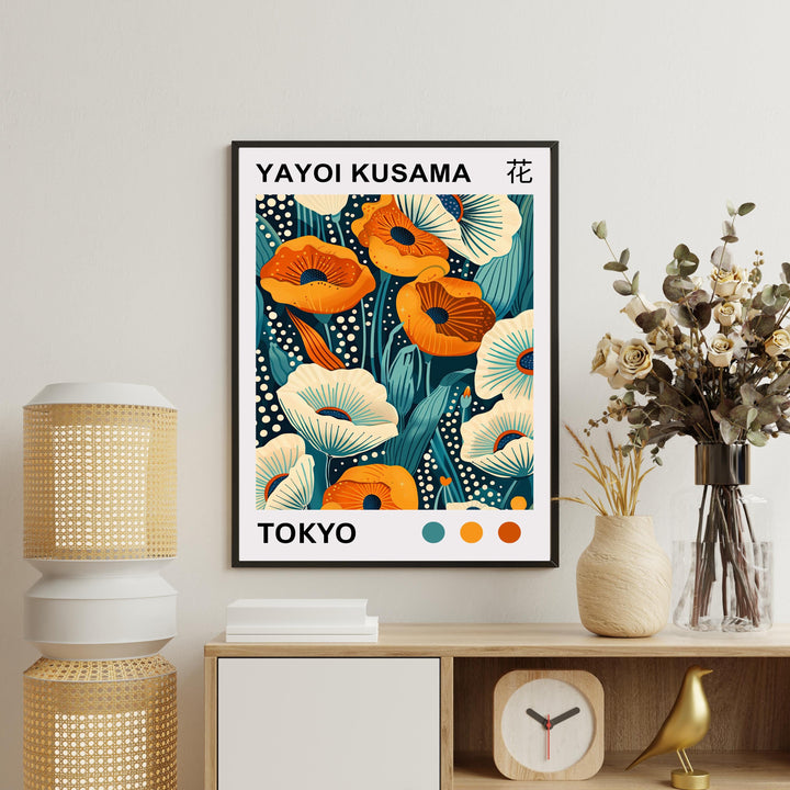 Yayoi Kusama Flower Poster Modern Pop Art Print Japanese Abstract Floral Design Polka Dot Botanical Wall Decor for Contemporary Homes