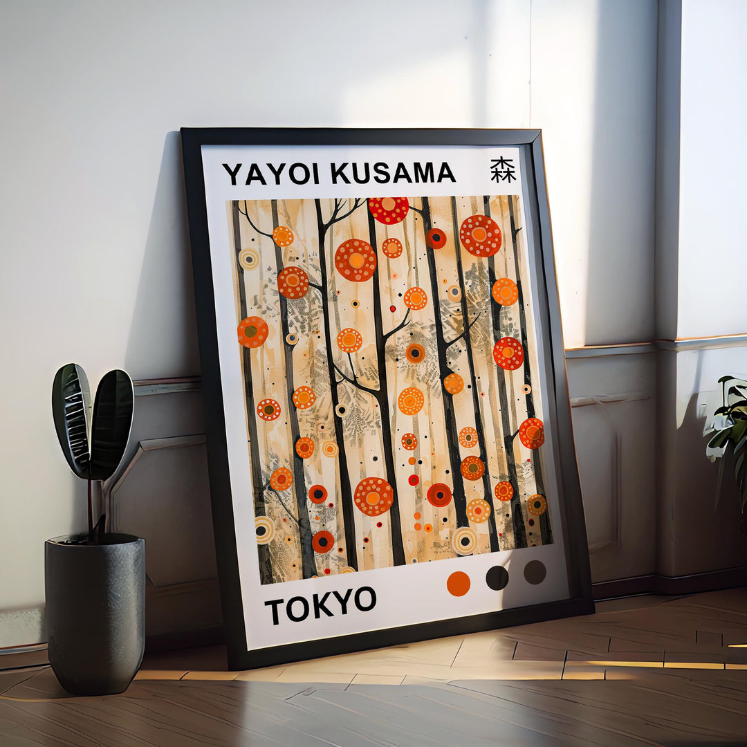Yayoi Kusama Forest Poster Modern Pop Art Print Japanese Abstract Nature Design Polka Dot Woodland Artwork for Contemporary Home Decor
