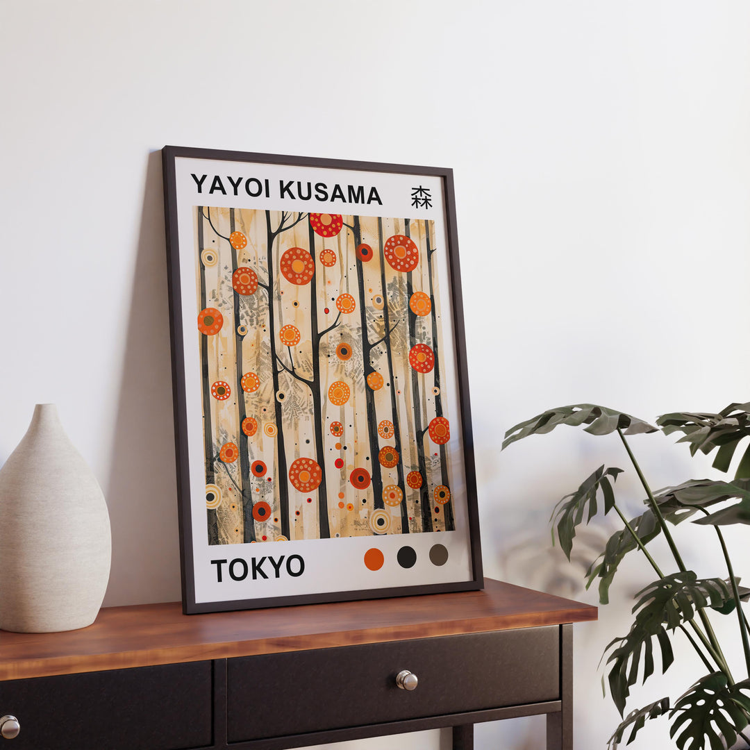 Yayoi Kusama Forest Poster Modern Pop Art Print Japanese Abstract Nature Design Polka Dot Woodland Artwork for Contemporary Home Decor