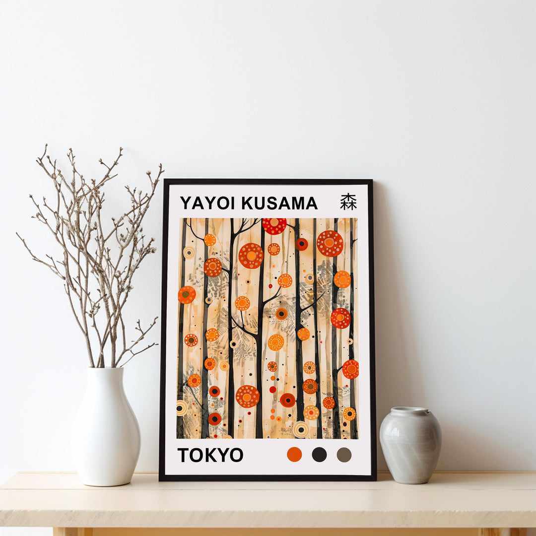 Yayoi Kusama Forest Poster Modern Pop Art Print Japanese Abstract Nature Design Polka Dot Woodland Artwork for Contemporary Home Decor