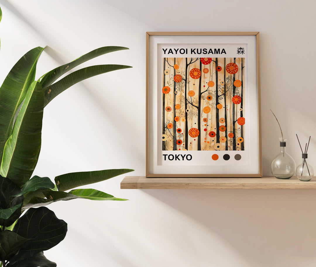 Yayoi Kusama Forest Poster Modern Pop Art Print Japanese Abstract Nature Design Polka Dot Woodland Artwork for Contemporary Home Decor