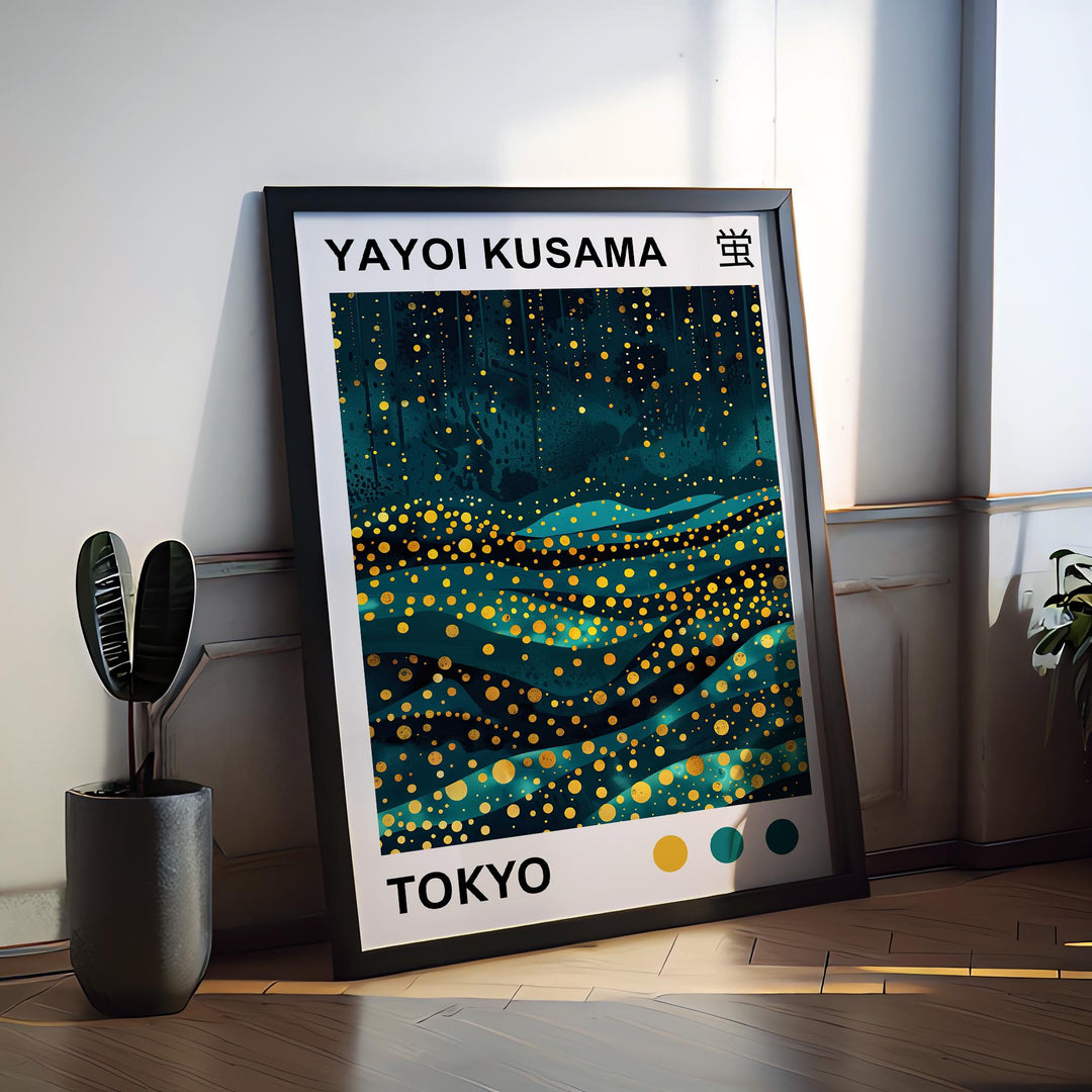 Yayoi Kusama Firefly Poster Modern Pop Art Print Japanese Abstract Night Scene Polka Dot Light Artwork for Contemporary Home Decor