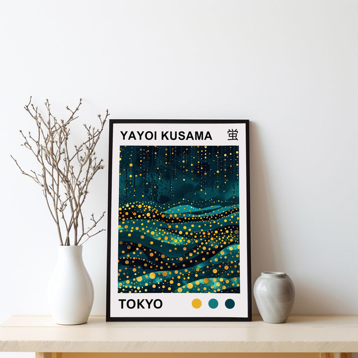 Yayoi Kusama Firefly Poster Modern Pop Art Print Japanese Abstract Night Scene Polka Dot Light Artwork for Contemporary Home Decor