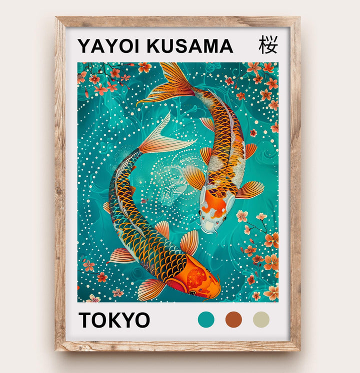 Yayoi Kusama Koi Fish Poster Modern Pop Art Print Japanese Abstract Water Design Polka Dot Pond Artwork for Contemporary Home Decor