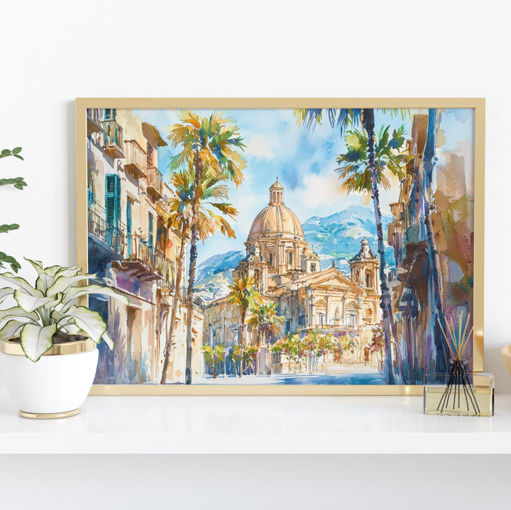 Palermo Watercolor Poster Landscape Wall Art Palermo Wall Hanging Home Décor Palermo Gift Art Lovers Italy Wall Art