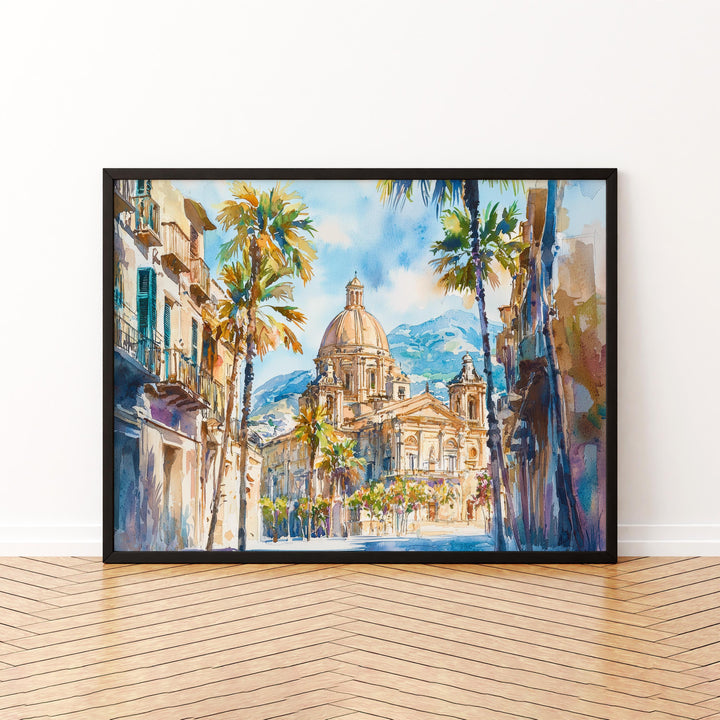 Palermo Watercolor Poster Landscape Wall Art Palermo Wall Hanging Home Décor Palermo Gift Art Lovers Italy Wall Art