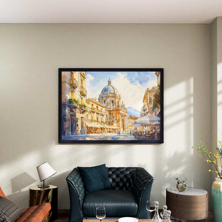Catania Watercolor Poster Landscape Wall Art Catania Wall Hanging Home Décor Catania Gift Art Lovers Italy Wall Art