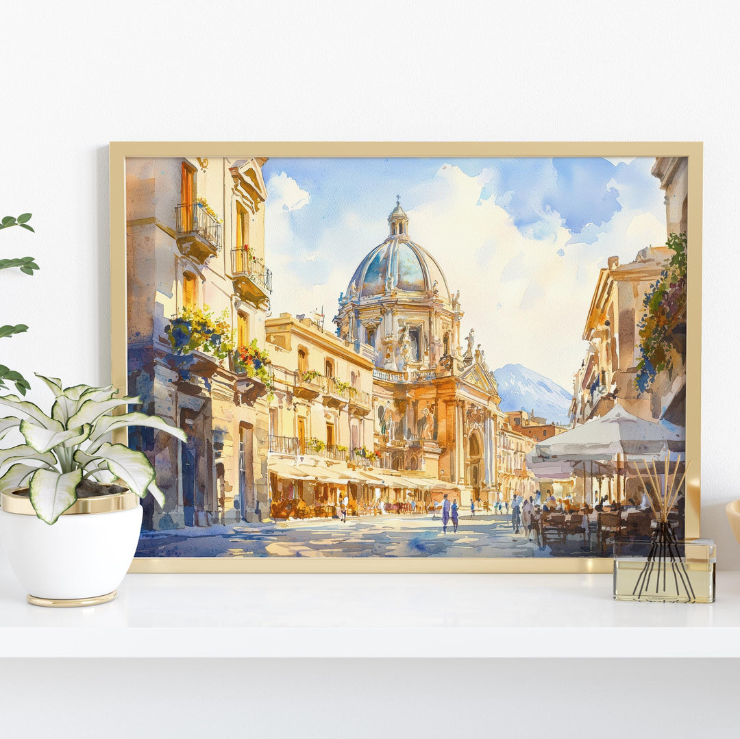 Catania Watercolor Poster Landscape Wall Art Catania Wall Hanging Home Décor Catania Gift Art Lovers Italy Wall Art