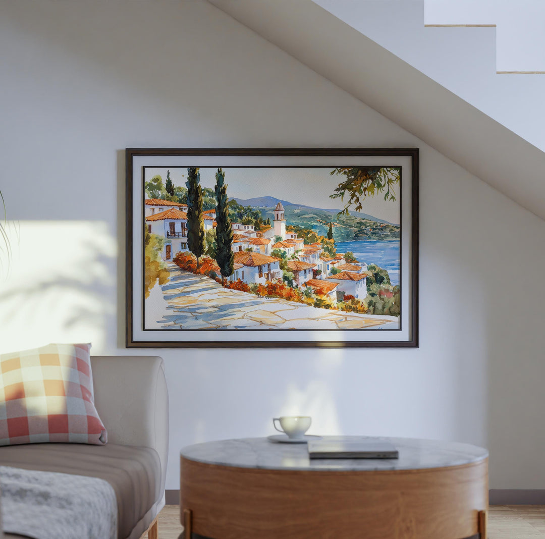Skiathos Watercolor Poster Landscape Wall Art Skiathos Wall Hanging Home Décor Skiathos Gift Art Lovers Greece Wall Art
