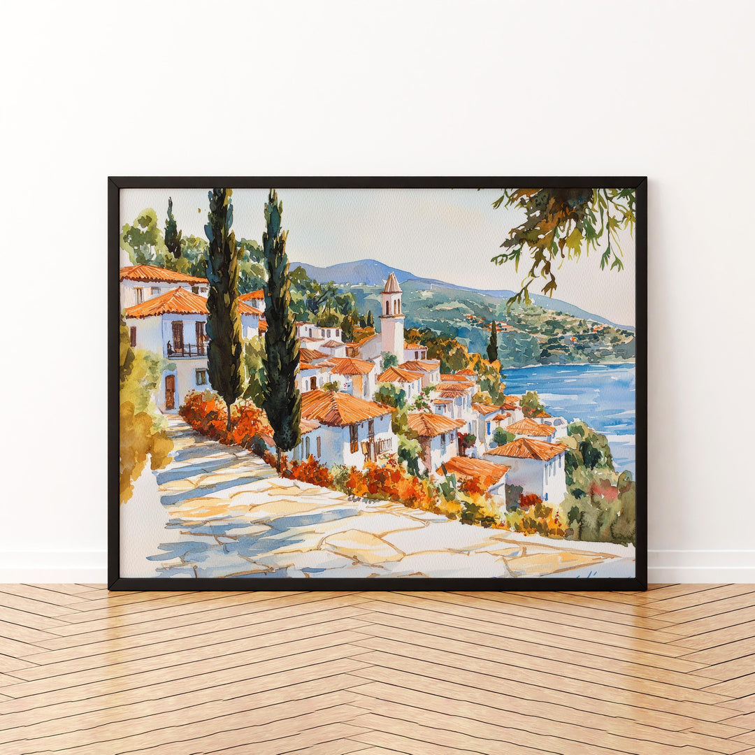 Skiathos Watercolor Poster Landscape Wall Art Skiathos Wall Hanging Home Décor Skiathos Gift Art Lovers Greece Wall Art