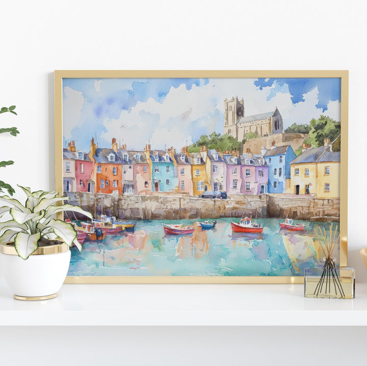 Tenby Watercolor Poster Coastal Town Wall Art Tenby Wall Hanging Home Décor Tenby Gift Art Lovers Wales Wall Art