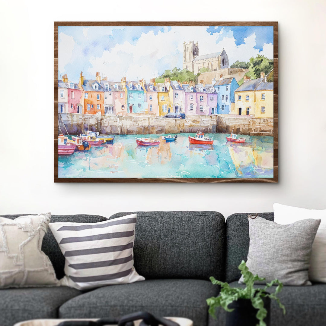 Tenby Watercolor Poster Coastal Town Wall Art Tenby Wall Hanging Home Décor Tenby Gift Art Lovers Wales Wall Art