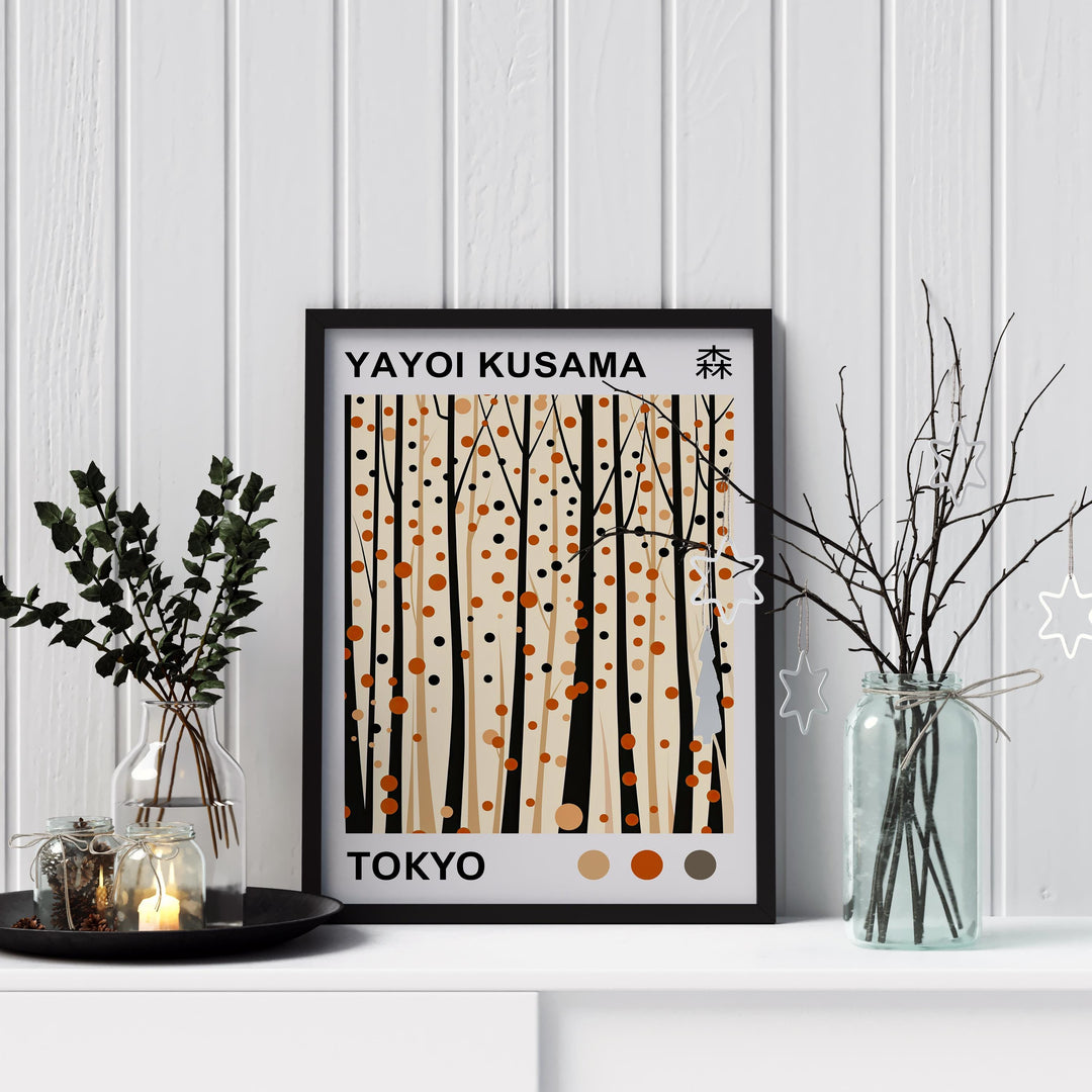 Yayoi Kusama Forest Poster Modern Pop Art Print Japanese Abstract Nature Design Polka Dot Woodland Artwork for Contemporary Home Decor