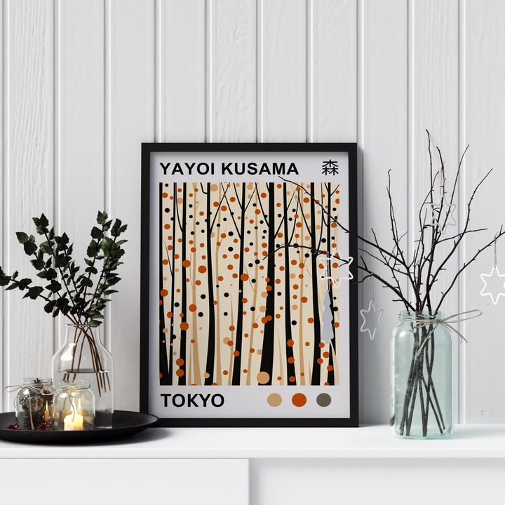 Yayoi Kusama Forest Poster Modern Pop Art Print Japanese Abstract Nature Design Polka Dot Woodland Artwork for Contemporary Home Decor