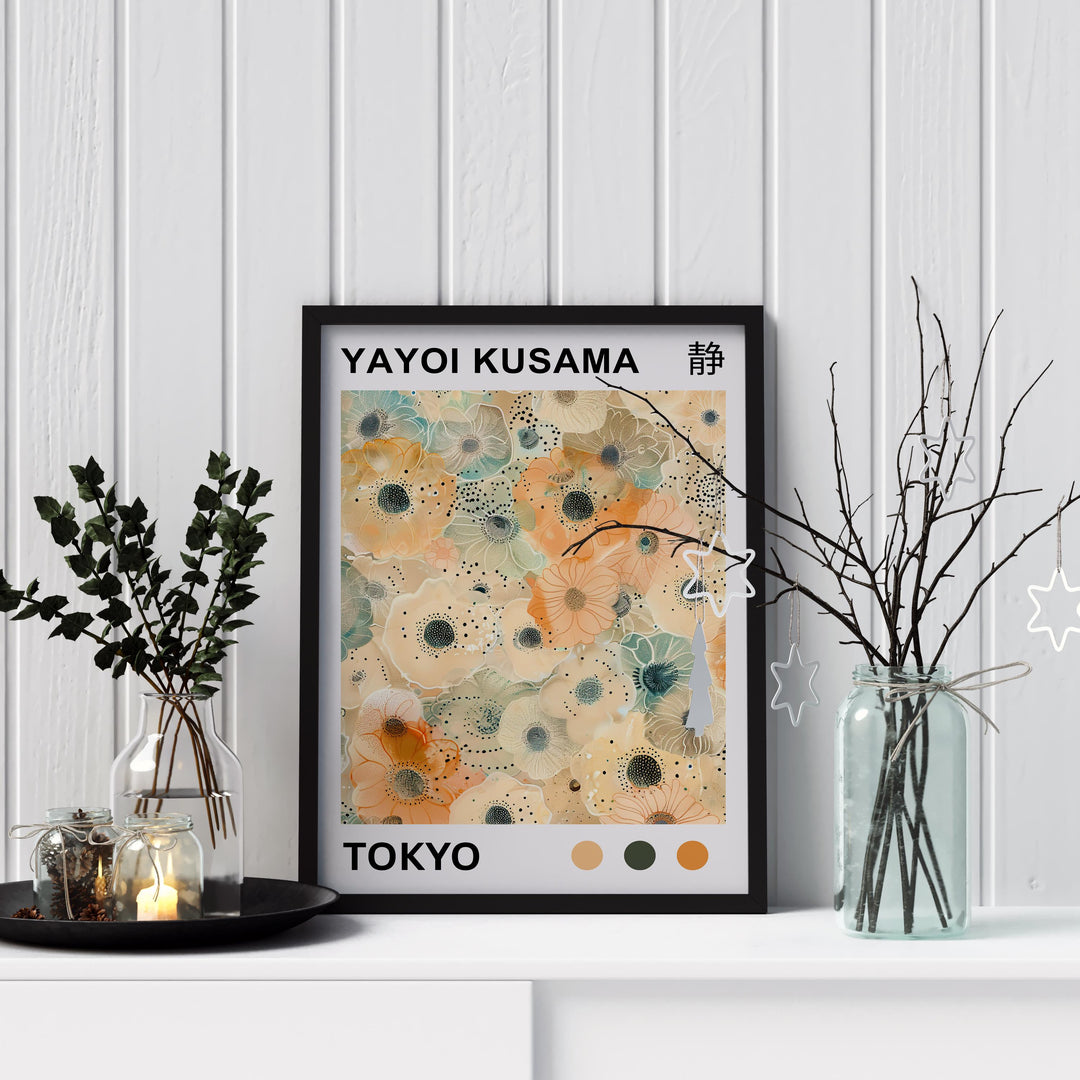 Yayoi Kusama Flower Poster Modern Pop Art Print Japanese Abstract Floral Design Polka Dot Botanical Artwork for Contemporary Home Decor
