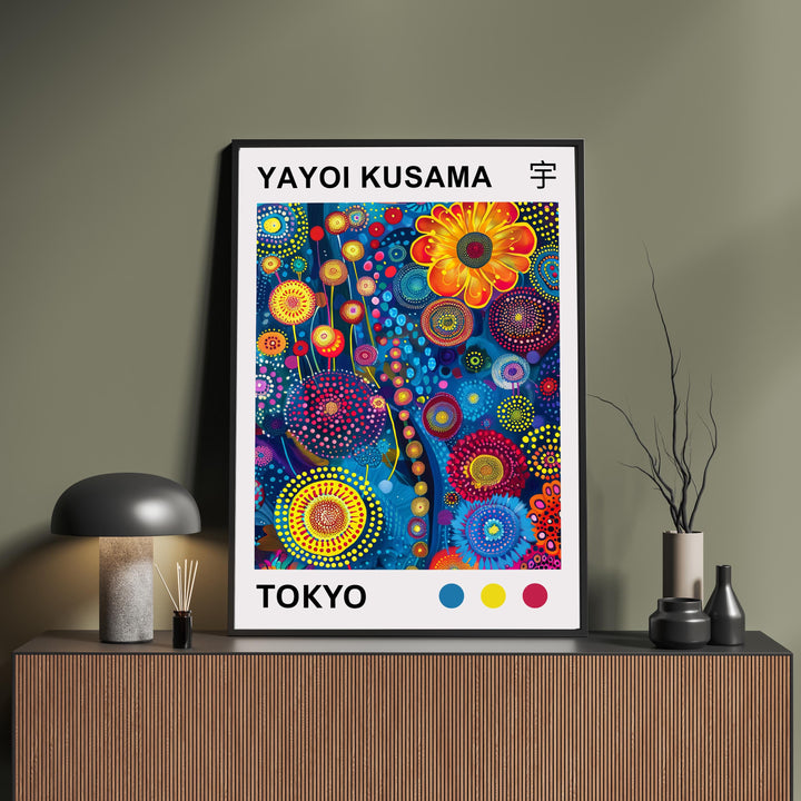 Yayoi Kusama Colorful Flowers Poster Modern Pop Art Print Japanese Abstract Floral Design Polka Dot Artwork for Contemporary Home Decor