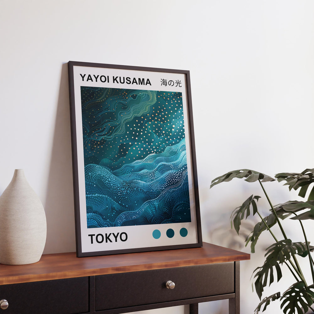Yayoi Kusama Sea Waves Poster Modern Pop Art Print Japanese Abstract Ocean Design Polka Dot Marine Artwork for Contemporary Home Decor
