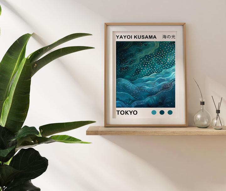 Yayoi Kusama Sea Waves Poster Modern Pop Art Print Japanese Abstract Ocean Design Polka Dot Marine Artwork for Contemporary Home Decor