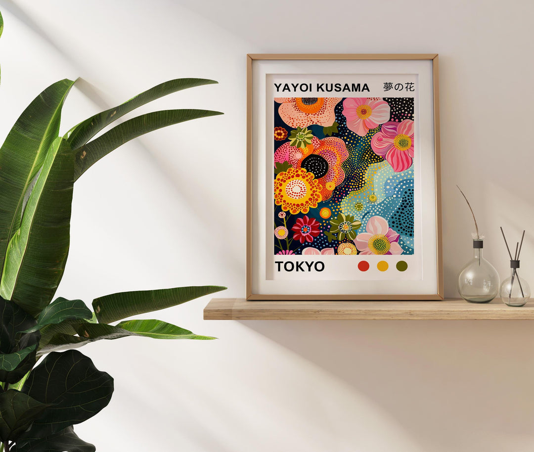Yayoi Kusama Flower Coral Poster Modern Pop Art Print Japanese Abstract Ocean Floral Design Polka Dot Artwork for Contemporary Home Decor