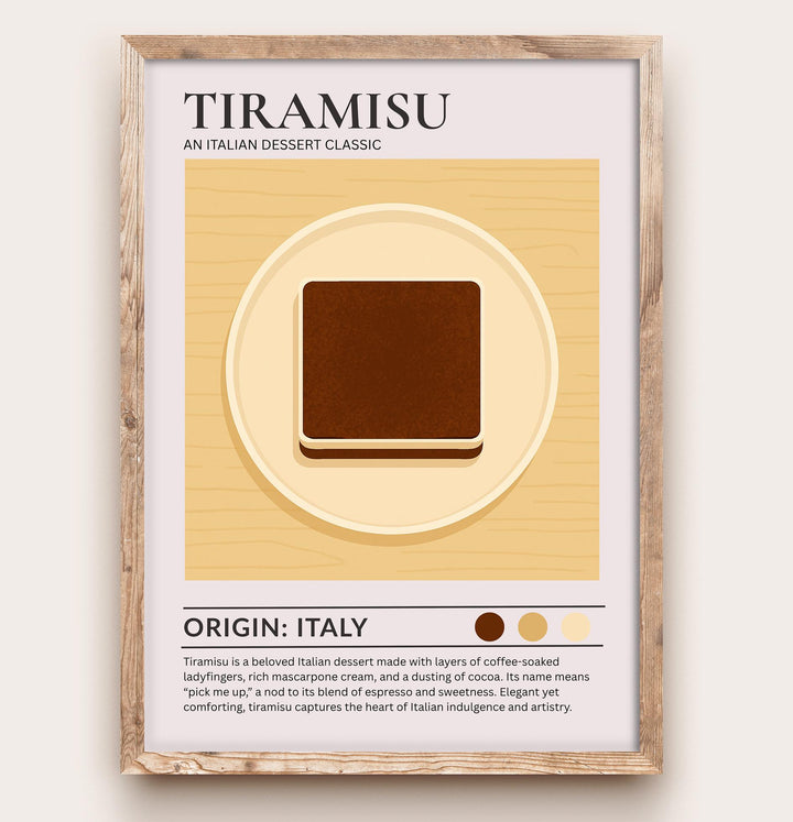 Tiramisu Kitchen Print Italian Dessert Poster Vintage Food Art Kitchen Wall Art Coffee Dessert Decor Dining Room Culinary Artwork