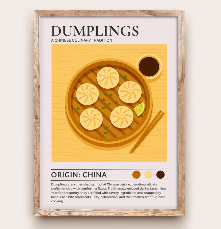Dumplings Kitchen Print Asian Food Poster Vintage Culinary Art Kitchen Wall Art Chinese Cuisine Decor Dining Room Chef Artwork