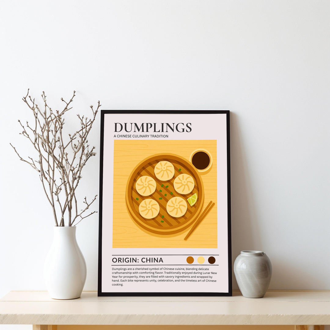 Dumplings Kitchen Print Asian Food Poster Vintage Culinary Art Kitchen Wall Art Chinese Cuisine Decor Dining Room Chef Artwork