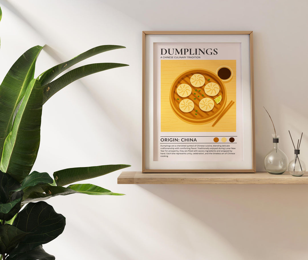 Dumplings Kitchen Print Asian Food Poster Vintage Culinary Art Kitchen Wall Art Chinese Cuisine Decor Dining Room Chef Artwork