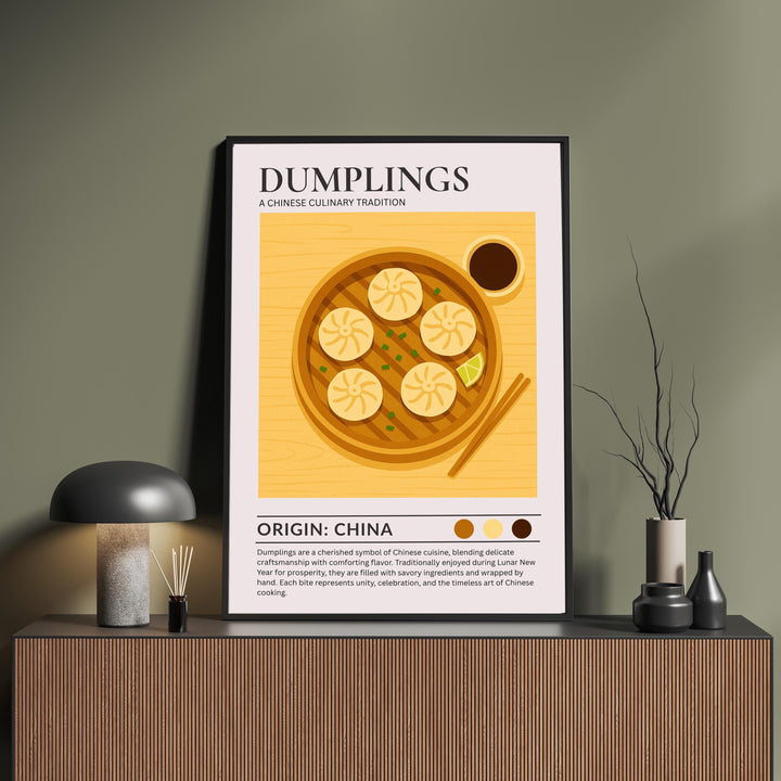 Dumplings Kitchen Print Asian Food Poster Vintage Culinary Art Kitchen Wall Art Chinese Cuisine Decor Dining Room Chef Artwork