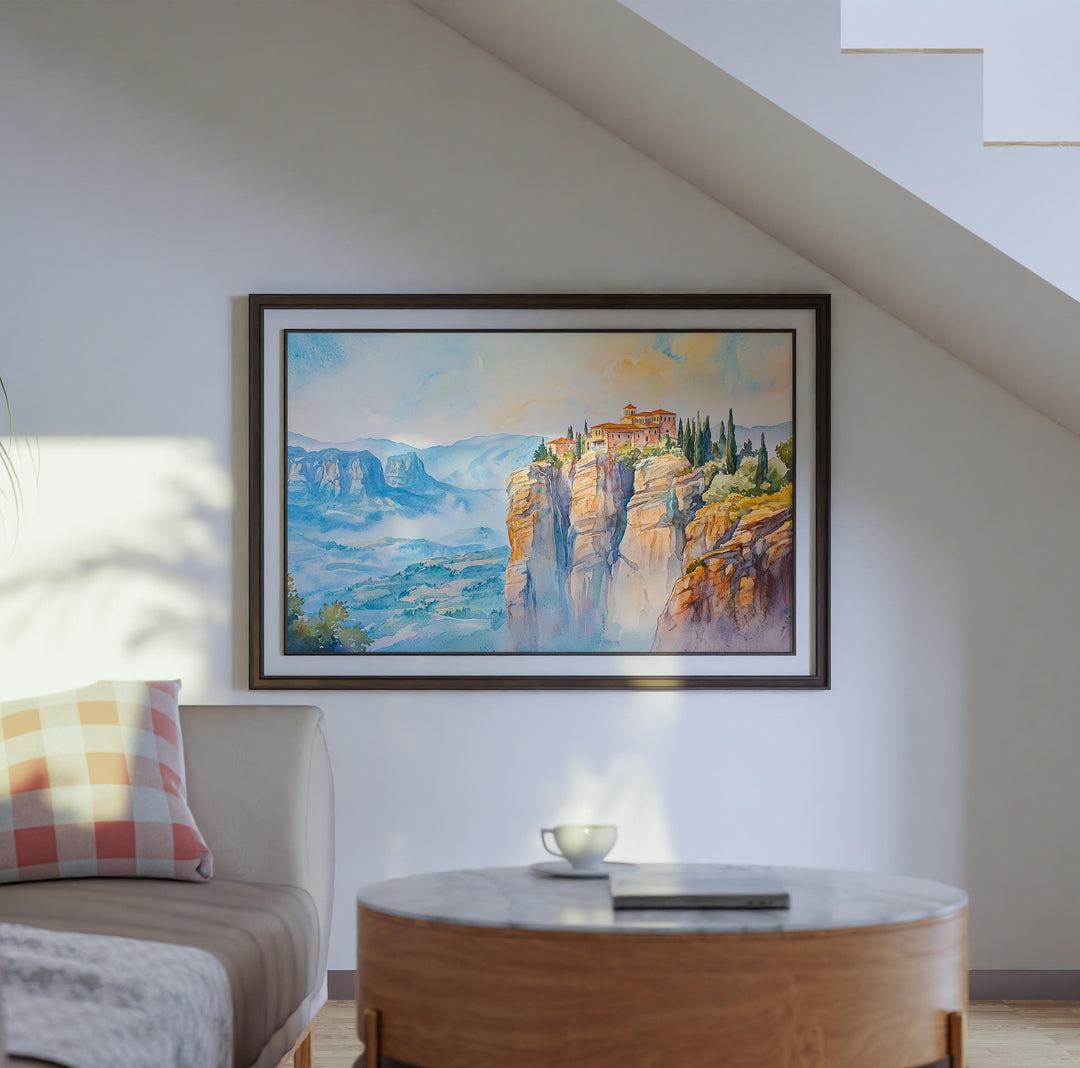 Meteora watercolor poster Wall Art Meteora Wall Hanging Home Décor Meteora Gift Art Lovers Greece Wall Art