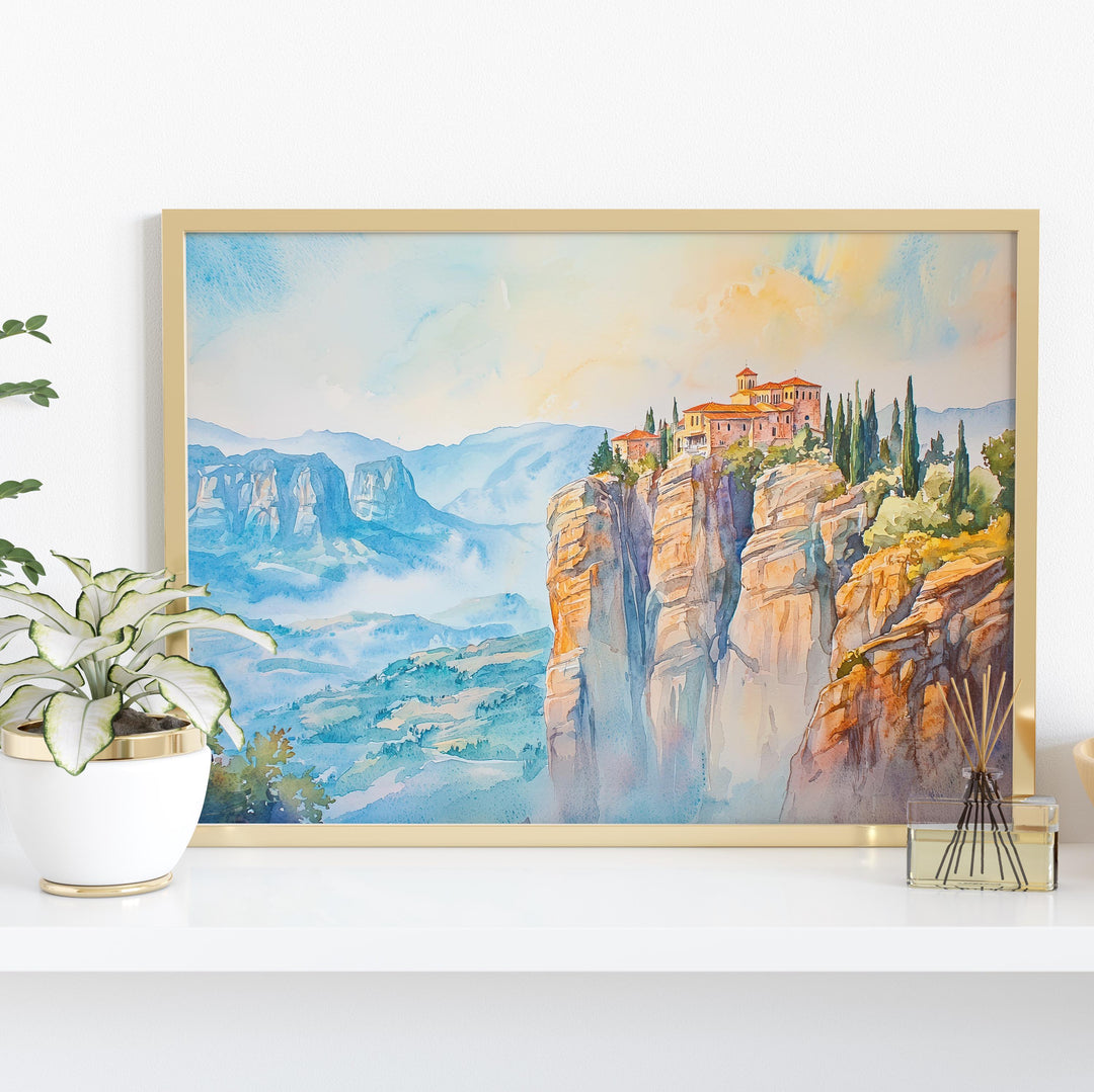 Meteora watercolor poster Wall Art Meteora Wall Hanging Home Décor Meteora Gift Art Lovers Greece Wall Art