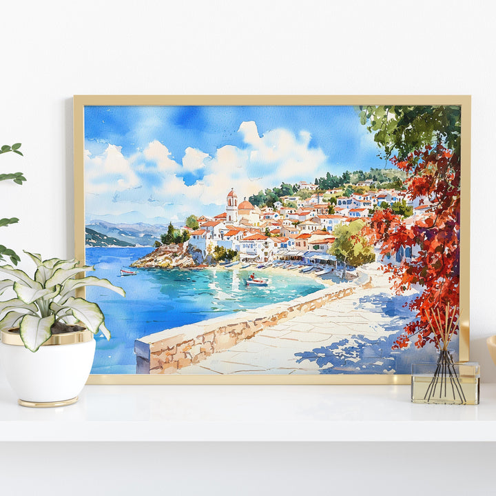 Skiathos watercolor poster Wall Art Skiathos Wall Hanging Home Décor Skiathos Gift Art Lovers Greece Wall Art