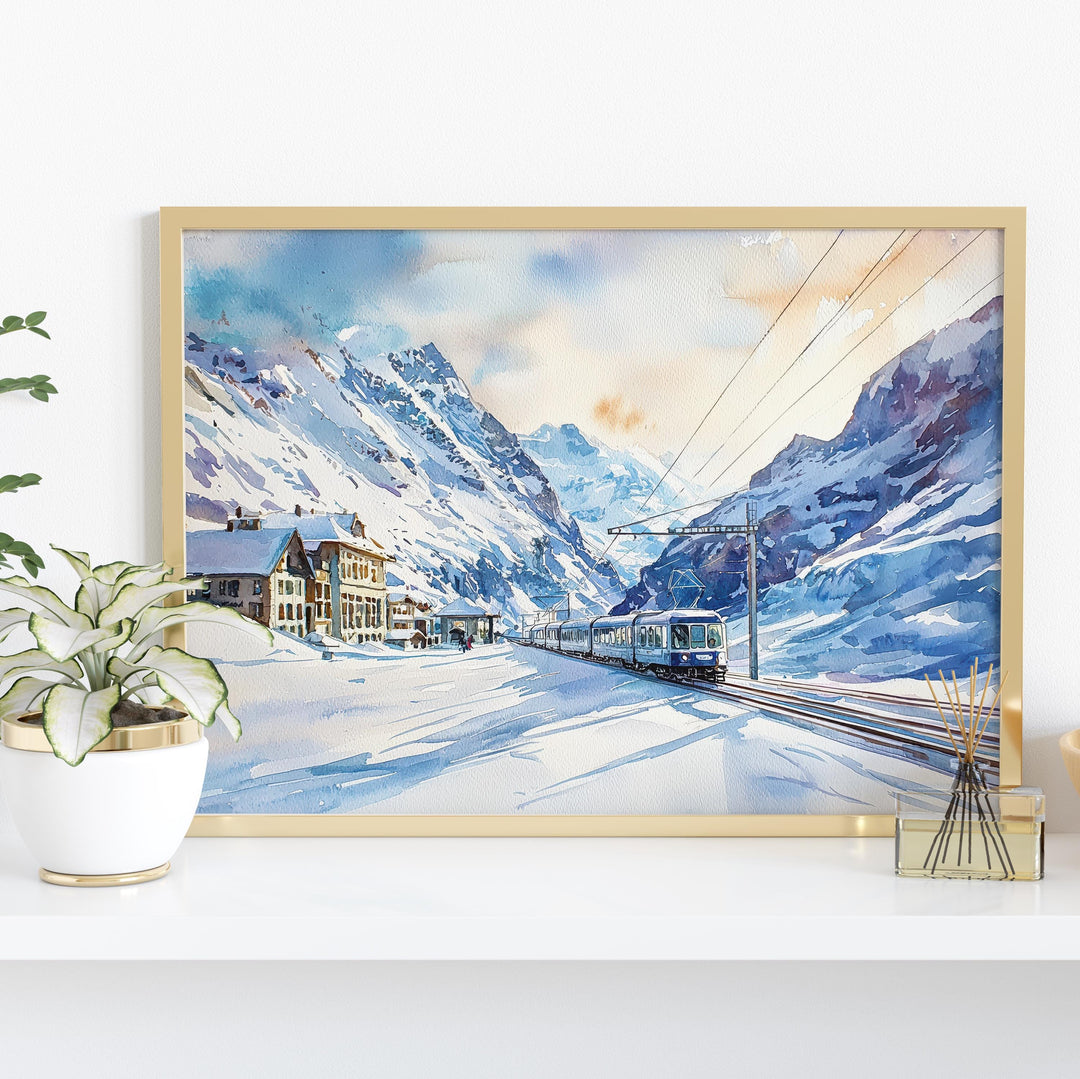 Jungfraujoch watercolor poster Wall Art Jungfraujoch Wall Hanging Home Décor Jungfraujoch Gift Art Lovers Switzerland wall art