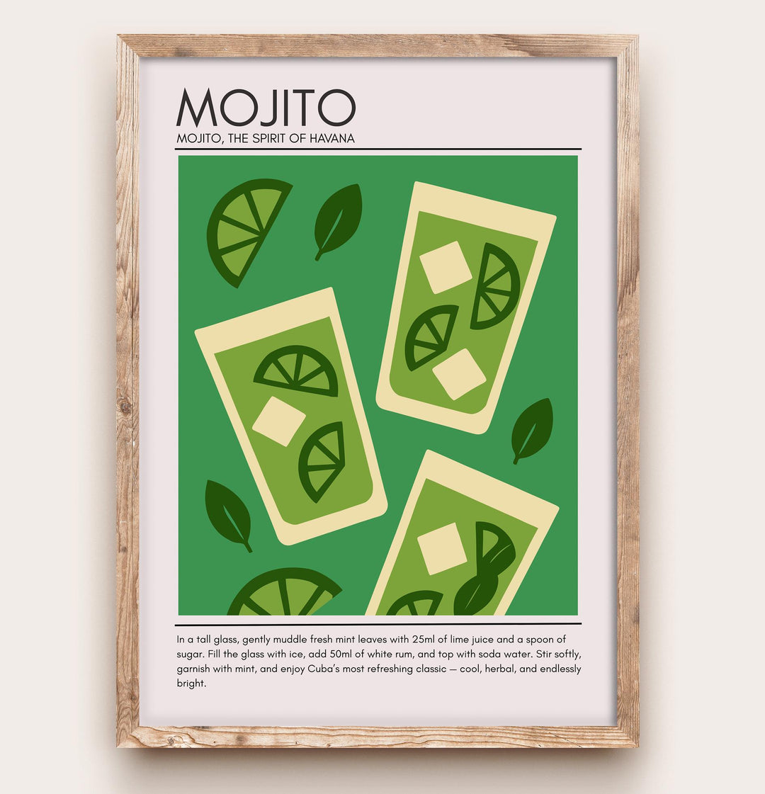 Mojito Art Deco Cocktail Print Elegant Drink Poster Bar Wall Art Cocktail Lover Gift Tropical Decor Classic Beverage Artwork
