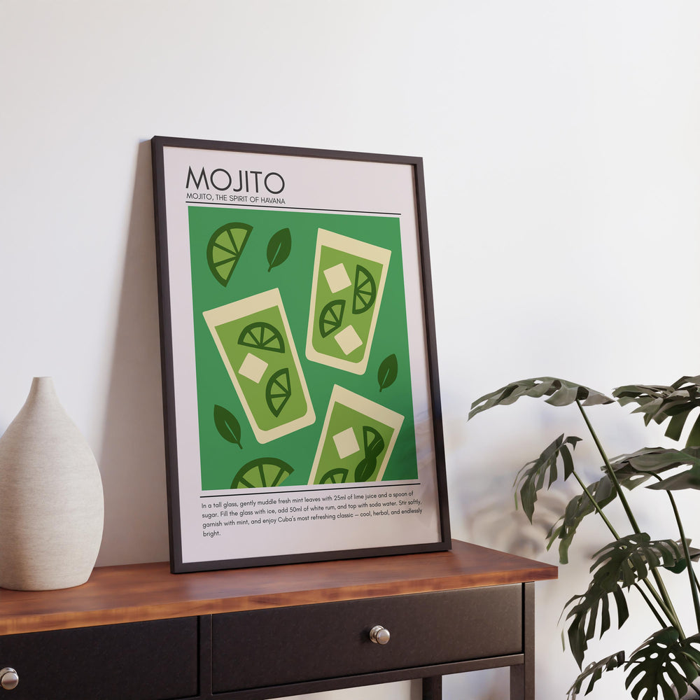 Mojito Art Deco Cocktail Print Elegant Drink Poster Bar Wall Art Cocktail Lover Gift Tropical Decor Classic Beverage Artwork