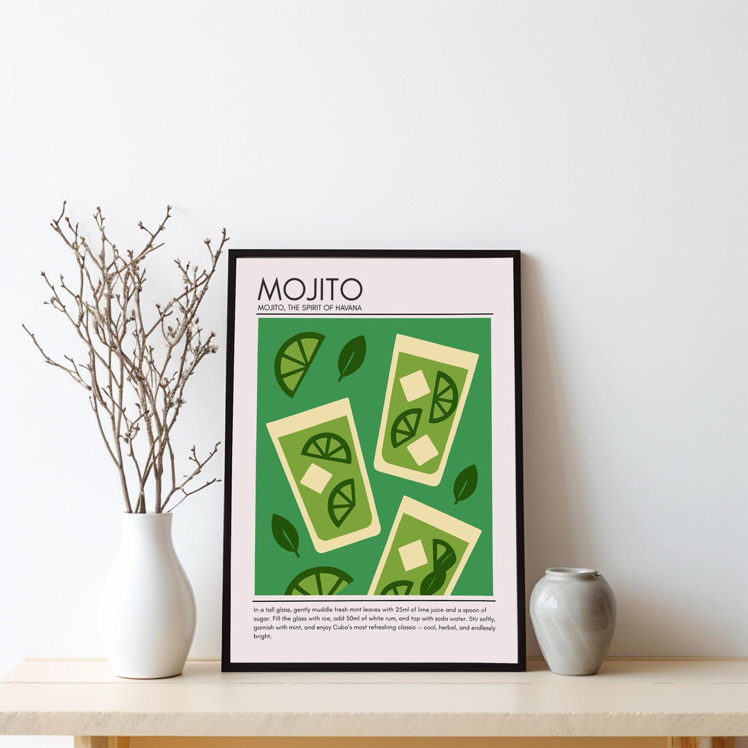 Mojito Art Deco Cocktail Print Elegant Drink Poster Bar Wall Art Cocktail Lover Gift Tropical Decor Classic Beverage Artwork