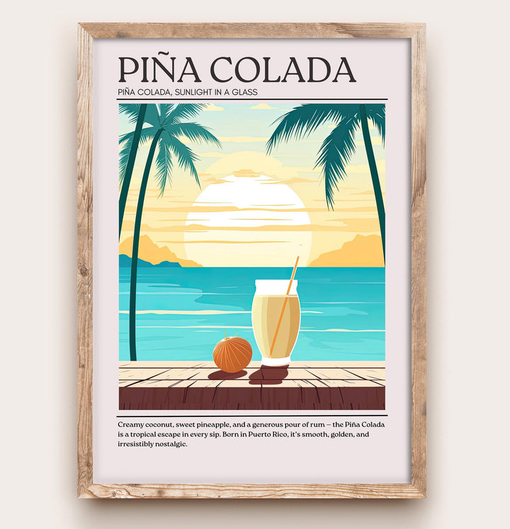 Piña Colada Cocktail Print Vintage Drink Poster Tropical Bar Wall Art Beach Decor Cocktail Lover Gift Summer Beverage Artwork