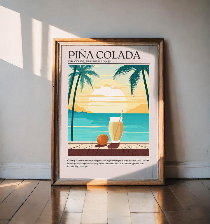 Piña Colada Cocktail Print Vintage Drink Poster Tropical Bar Wall Art Beach Decor Cocktail Lover Gift Summer Beverage Artwork