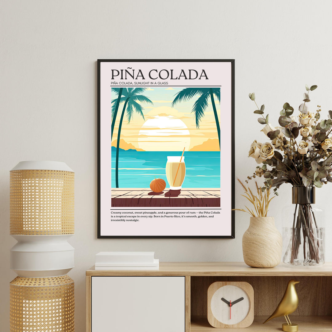 Piña Colada Cocktail Print Vintage Drink Poster Tropical Bar Wall Art Beach Decor Cocktail Lover Gift Summer Beverage Artwork