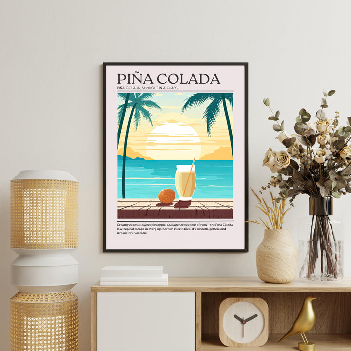 Piña Colada Cocktail Print Vintage Drink Poster Tropical Bar Wall Art Beach Decor Cocktail Lover Gift Summer Beverage Artwork