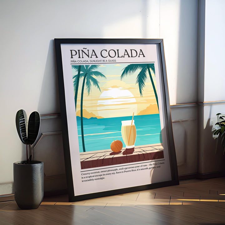 Piña Colada Cocktail Print Vintage Drink Poster Tropical Bar Wall Art Beach Decor Cocktail Lover Gift Summer Beverage Artwork
