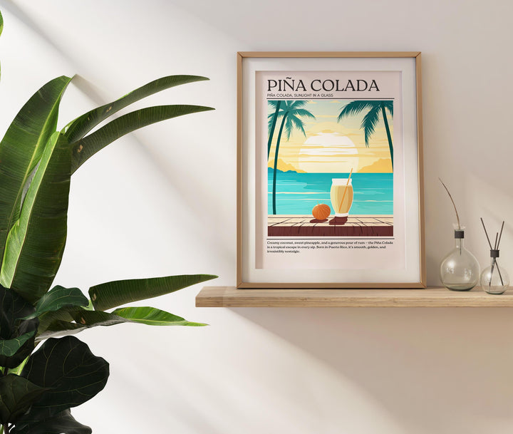 Piña Colada Cocktail Print Vintage Drink Poster Tropical Bar Wall Art Beach Decor Cocktail Lover Gift Summer Beverage Artwork