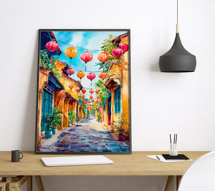 Hoi An Vietnam Watercolor Poster Hoi An Travel Print Lantern City Painting Asia Wall Art Cultural Decor Historic Souvenir