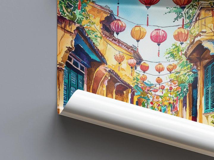 Hoi An Vietnam Watercolor Poster Hoi An Travel Print Lantern City Painting Asia Wall Art Cultural Decor Historic Souvenir