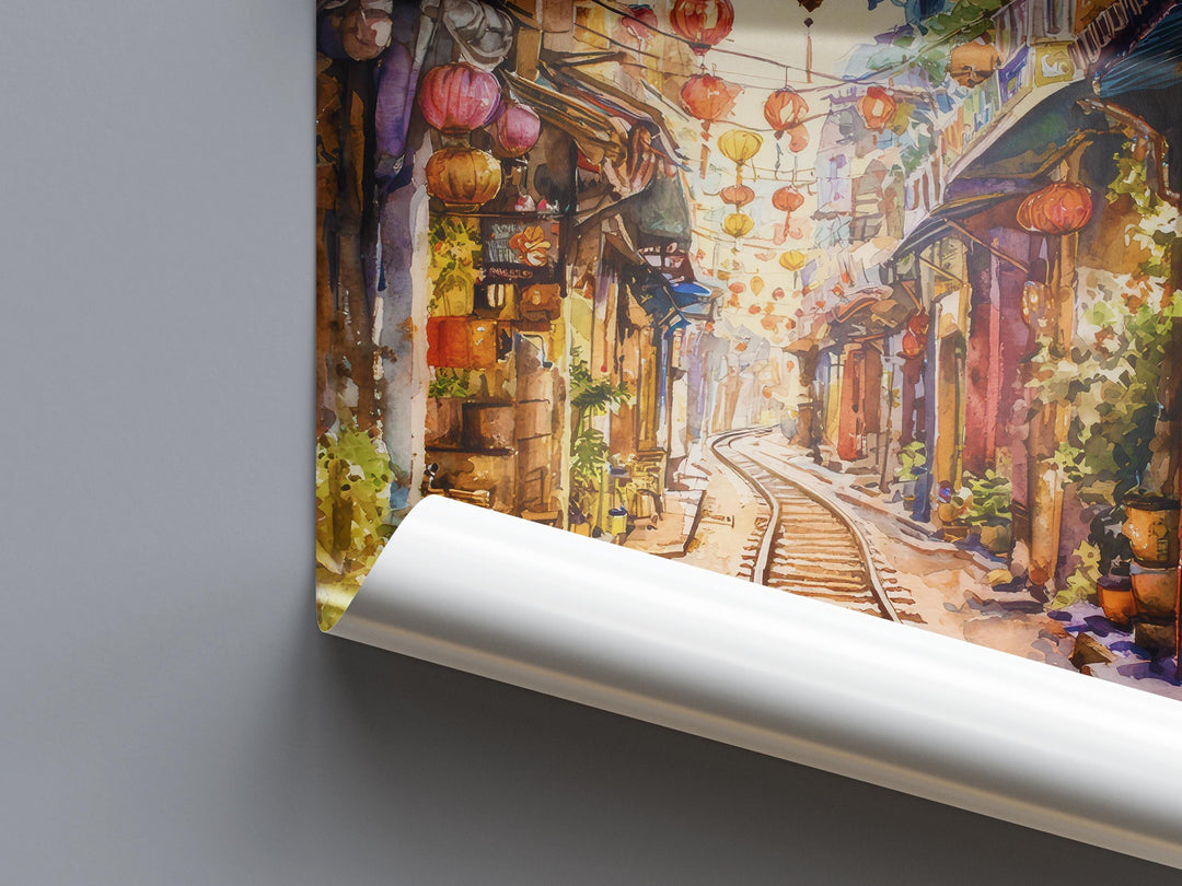 Hoi An Vietnam Watercolor Poster Hoi An Travel Print Lantern City Painting Asia Wall Art Cultural Decor Historic Souvenir