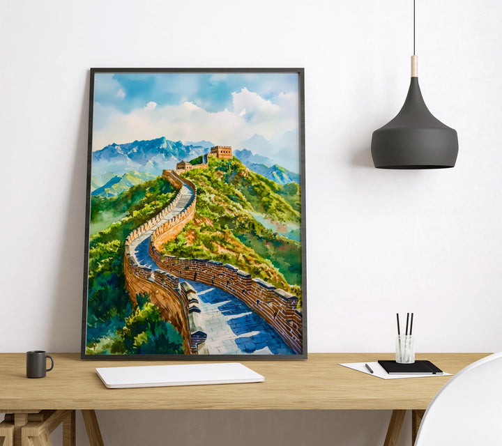 Great Wall of China Watercolor Poster China Travel Print Historic Landscape Painting Asian Wall Art Cultural Decor Souvenir