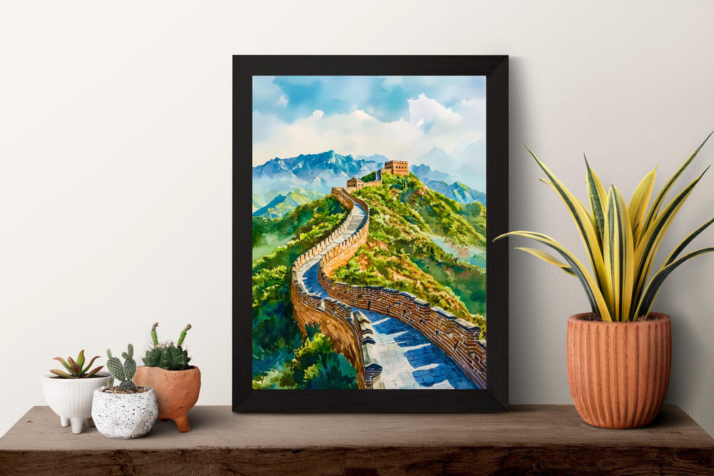 Great Wall of China Watercolor Poster China Travel Print Historic Landscape Painting Asian Wall Art Cultural Decor Souvenir