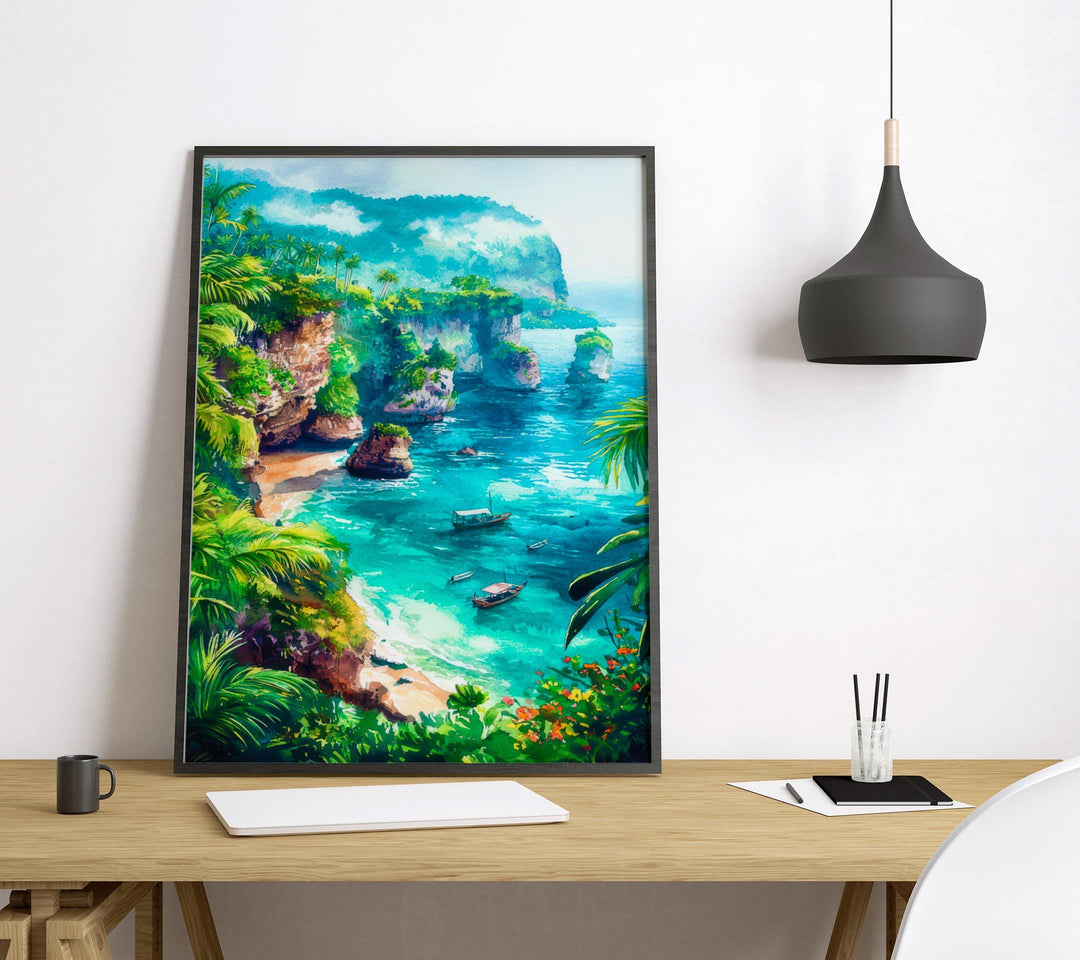 Bali Indonesia Watercolor Poster Bali Travel Print Tropical Island Painting Beach Wall Art Coastal Decor Asia Souvenir