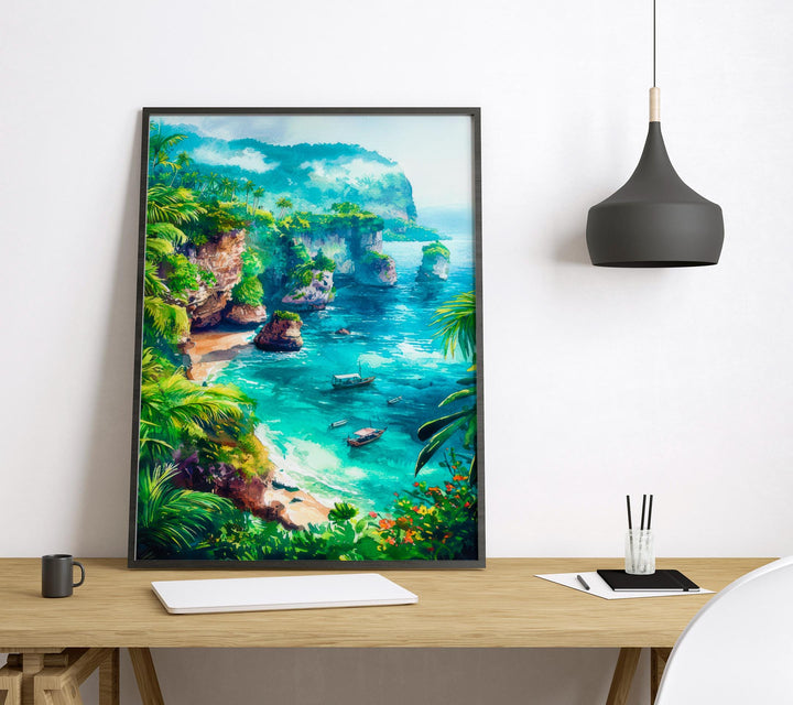 Bali Indonesia Watercolor Poster Bali Travel Print Tropical Island Painting Beach Wall Art Coastal Decor Asia Souvenir
