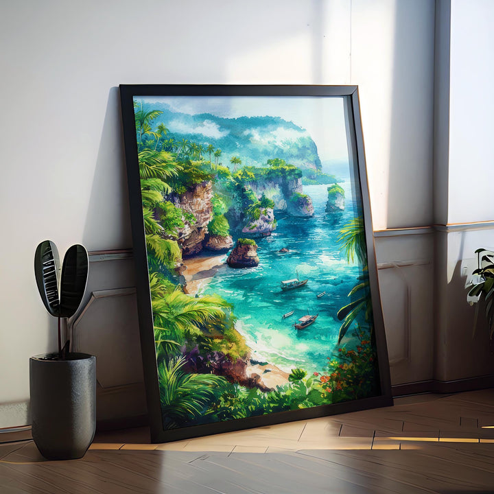 Bali Indonesia Watercolor Poster Bali Travel Print Tropical Island Painting Beach Wall Art Coastal Decor Asia Souvenir